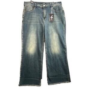 Flamingo Women's Jeans Size XL Washed Raw Hem Wide Leg Jeans